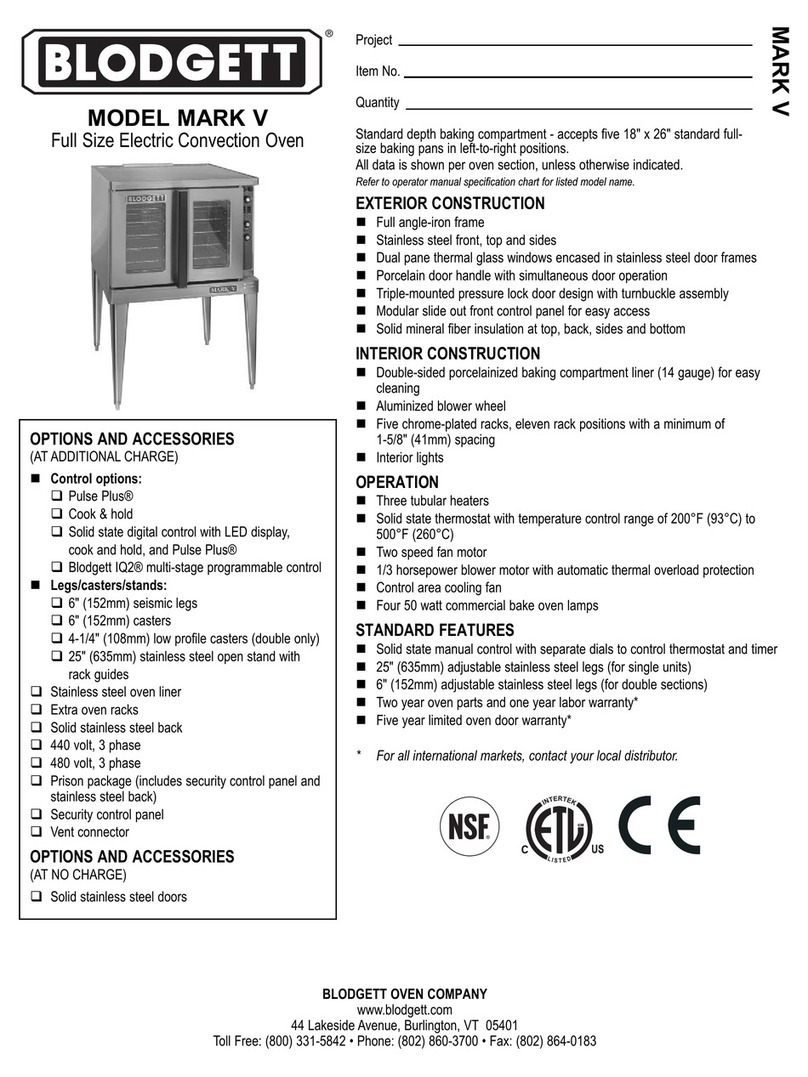 Blodgett Mark V Specifications