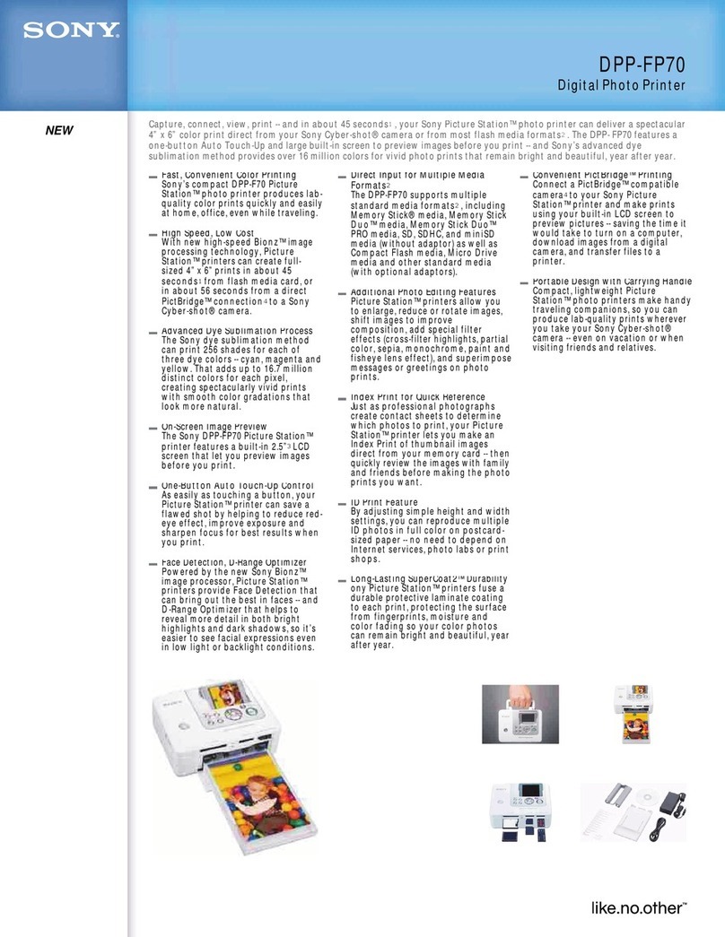 Sony DPP FP70 - Picture Station Photo Printer Specifications Sony DPP FP70 - Picture Station Photo Printer Specifications