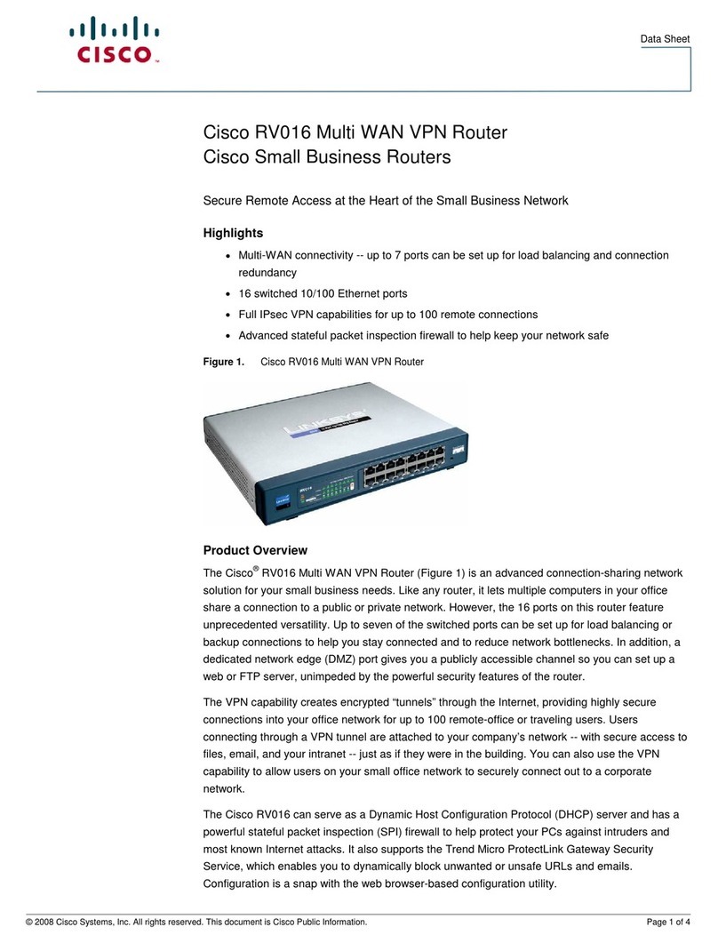 Cisco RV016 - Small Business - 10/100 VPN Router User manual Cisco RV016 - Small Business - 10/100 VPN Router User manual