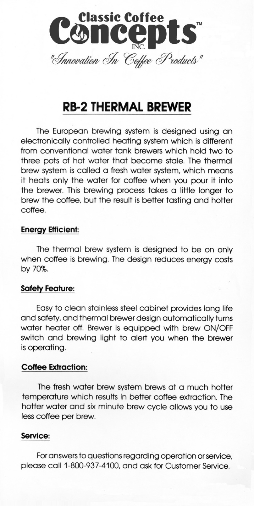 Classic Coffee Concepts RB-2 User manual