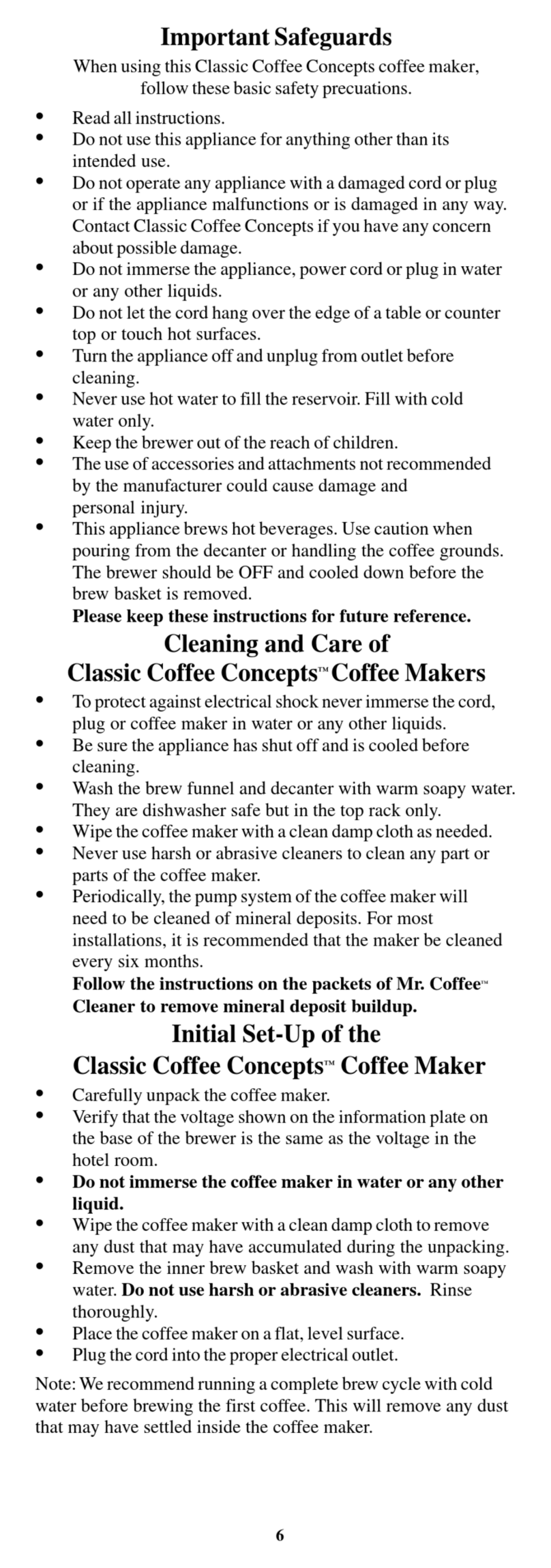 Classic Coffee Concepts CC40 User manual