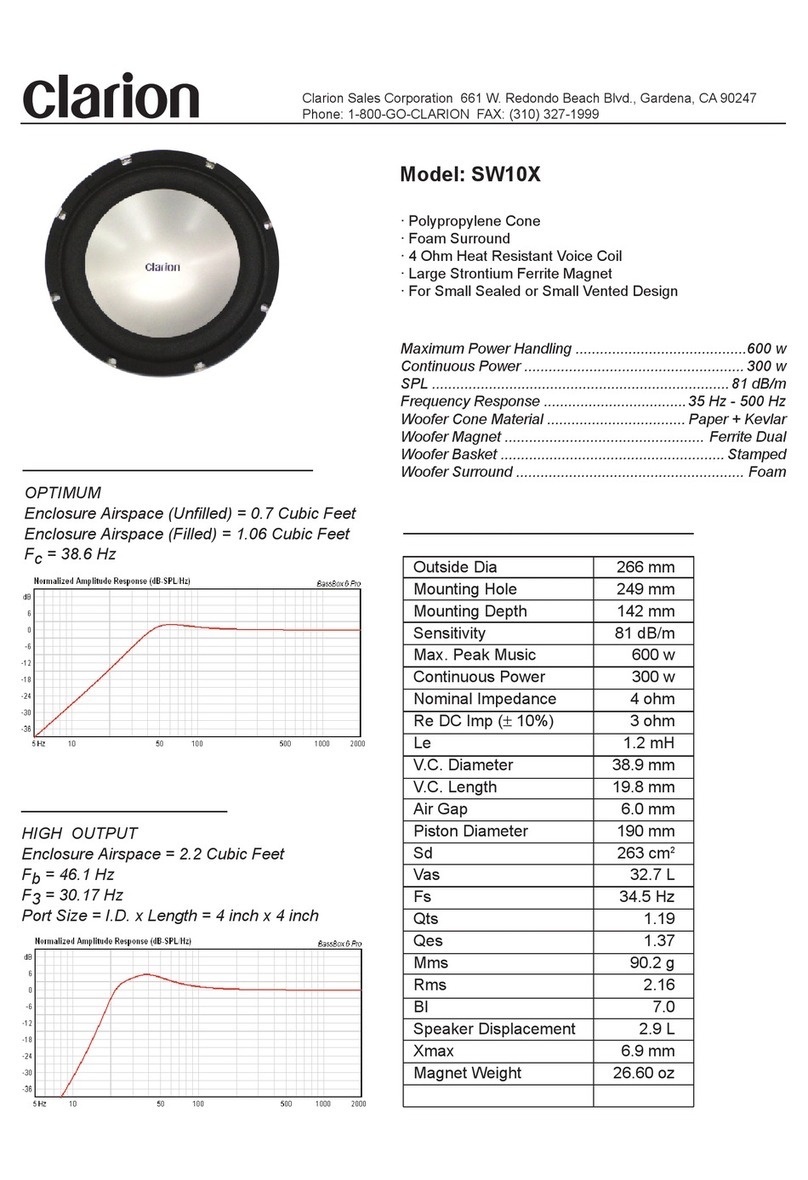 Clarion SW10X Specifications
