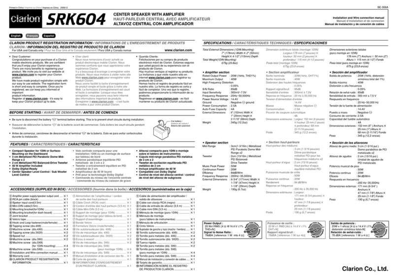 Clarion SRK604 Installation and wire connection manual