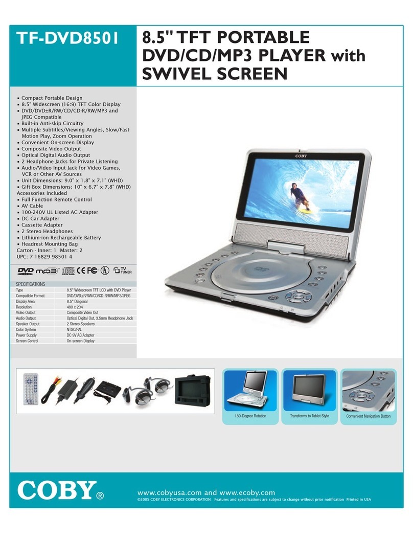 Coby TF-DVD8501 - DVD Player - 8.5 User manual Coby TF-DVD8501 - DVD Player - 8.5 User manual