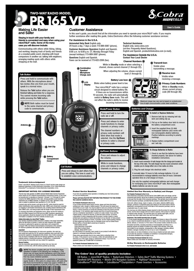 Cobra microTALK PR165 VP User manual