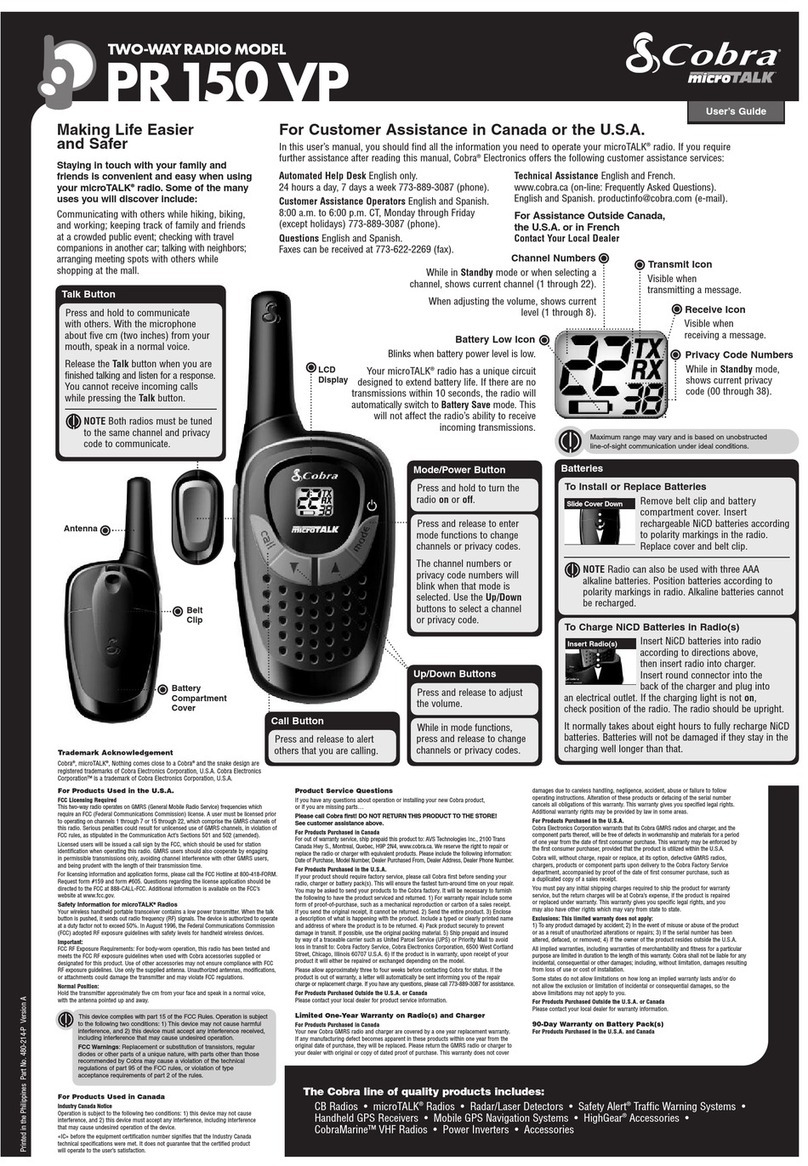 Cobra microTALK PR150 VP User manual