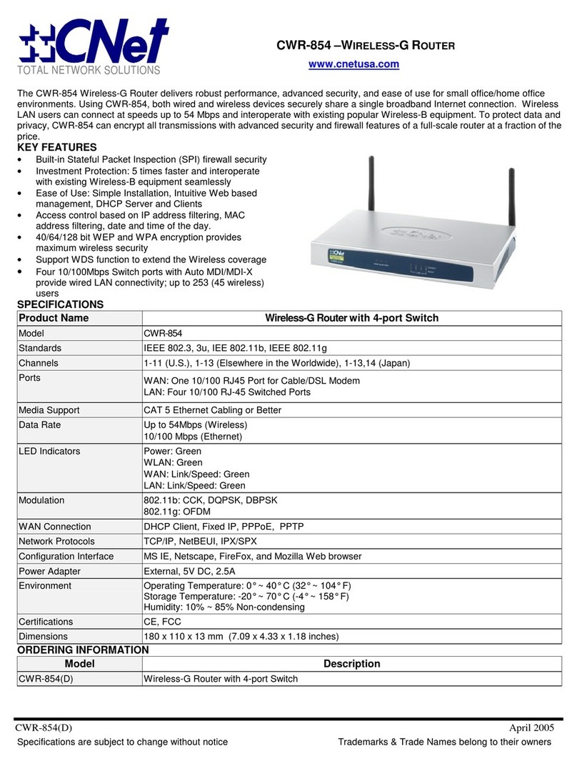 CNET CWR-854 Specification sheet