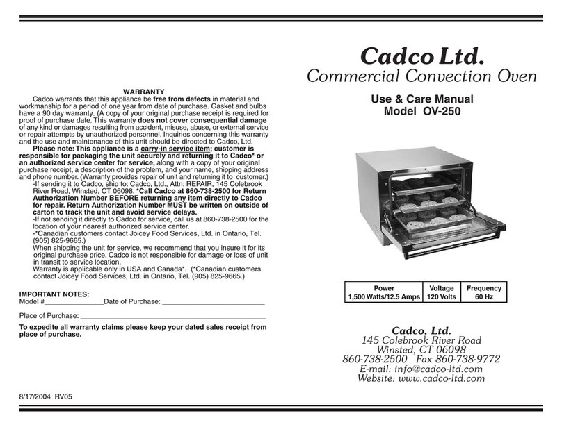 Cadco UNOX OV-250 Use & care manual