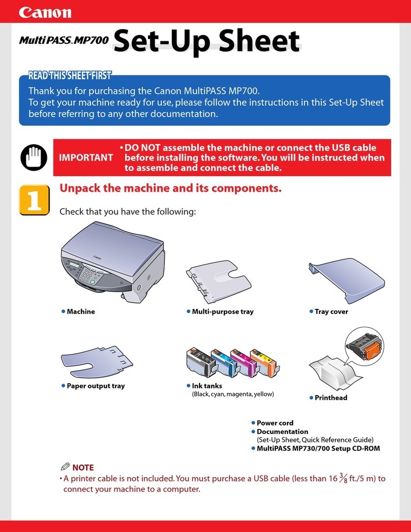 Canon MultiPASS MP700 setup sheet