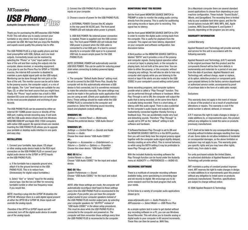 Art USB Phono Plus manual