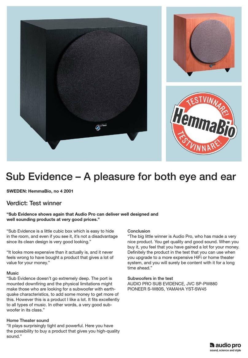 Audio Pro SUB Evidence MkII User manual Audio Pro SUB Evidence MkII User manual