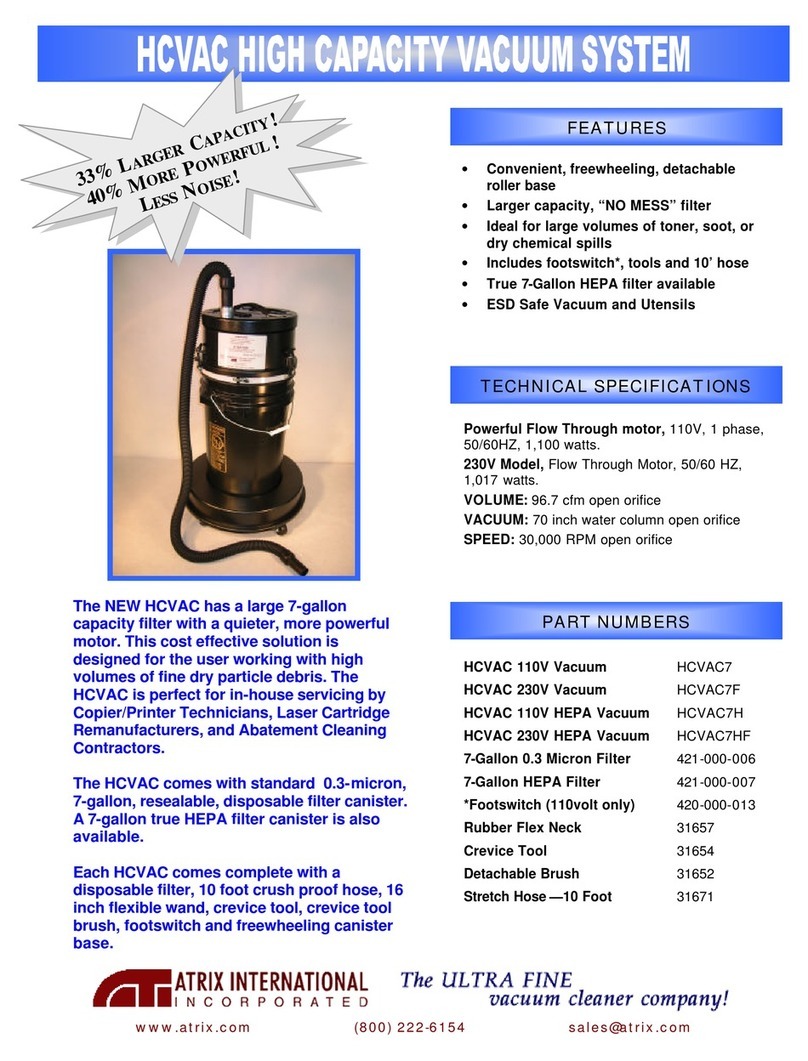 Atrix HCVAC 110V HEPA User manual Atrix HCVAC 110V HEPA User manual