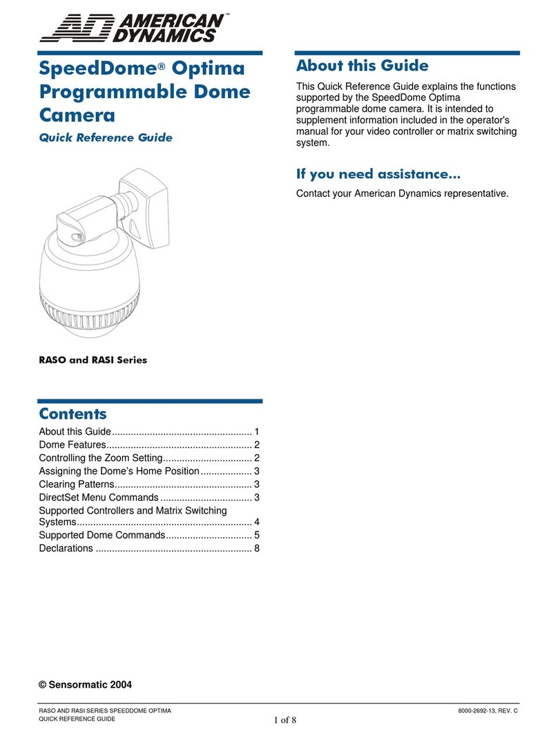 American Dynamics SpeedDome Optima Quick reference guide American Dynamics SpeedDome Optima Quick reference guide
