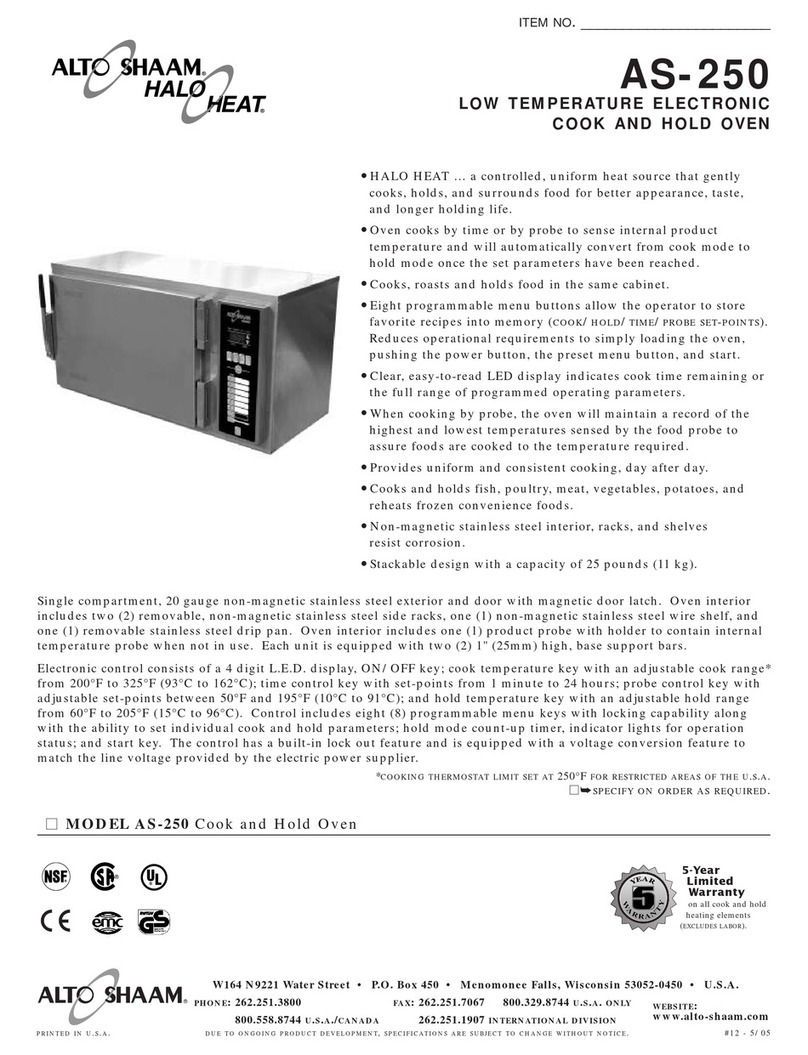 Alto-Shaam Halo Heat AS-250 User manual Alto-Shaam Halo Heat AS-250 User manual