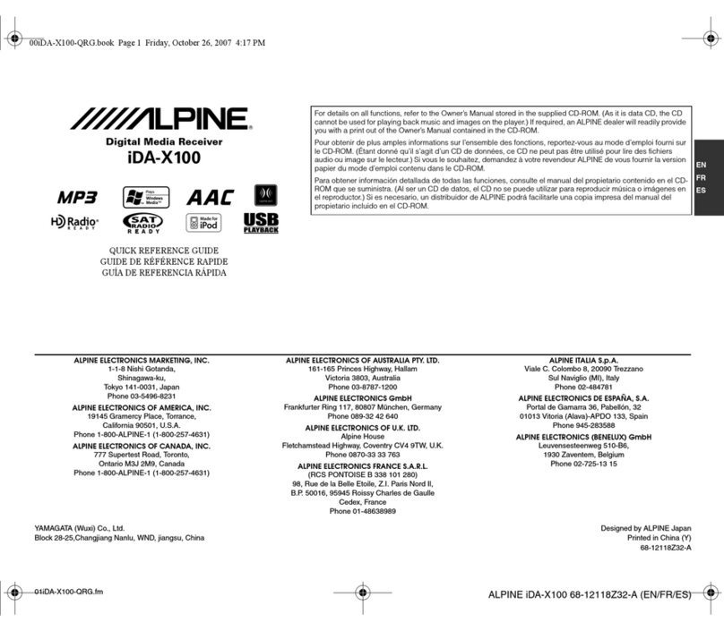 Alpine IDA-X100 Quick reference guide