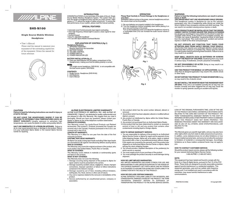 Alpine SHS-N100 - Headphones - Semi-open user manual