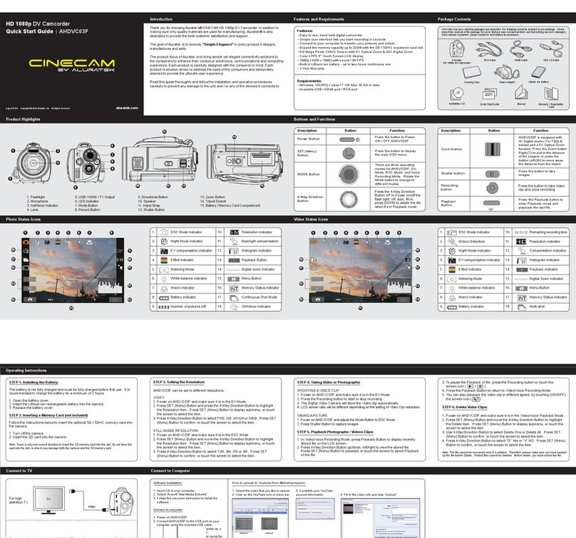 Aluratek Cinecam AHDVC03F User manual
