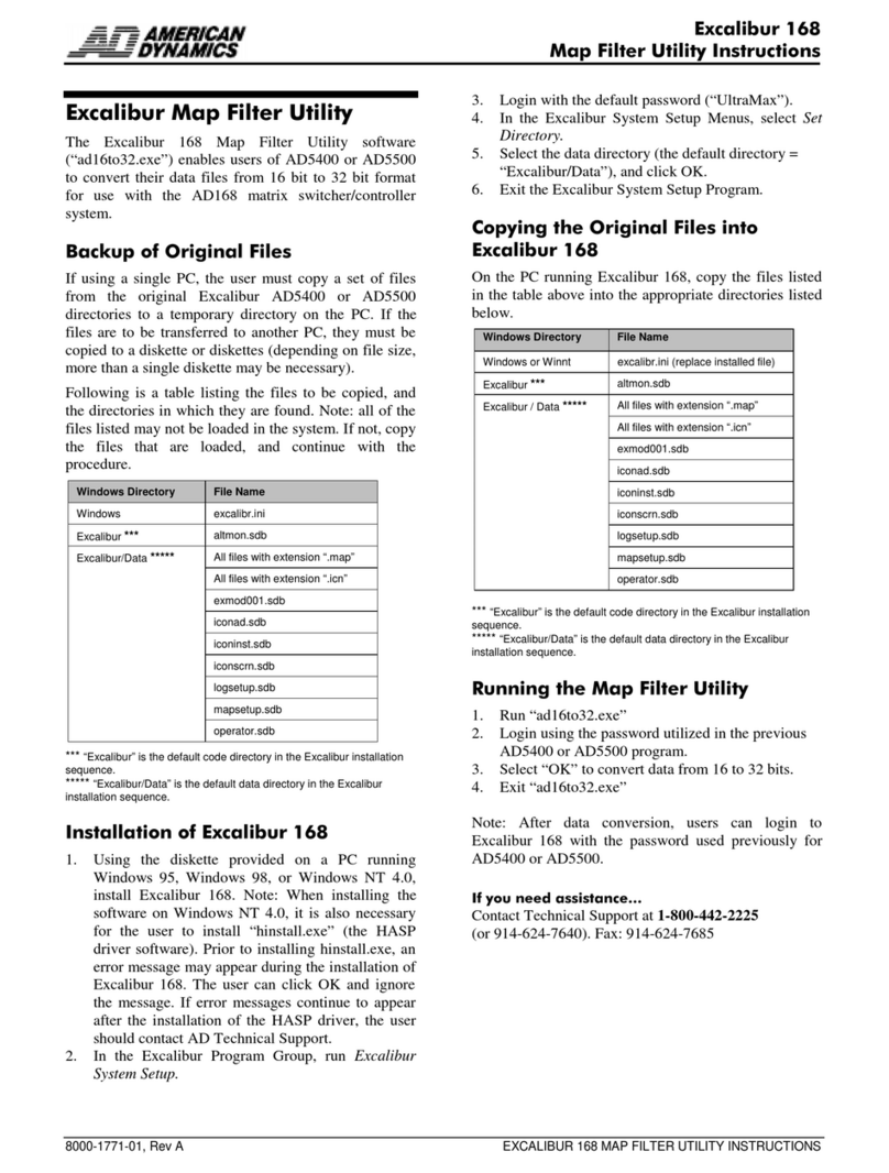 American Dynamics Excalibur 168 instructions