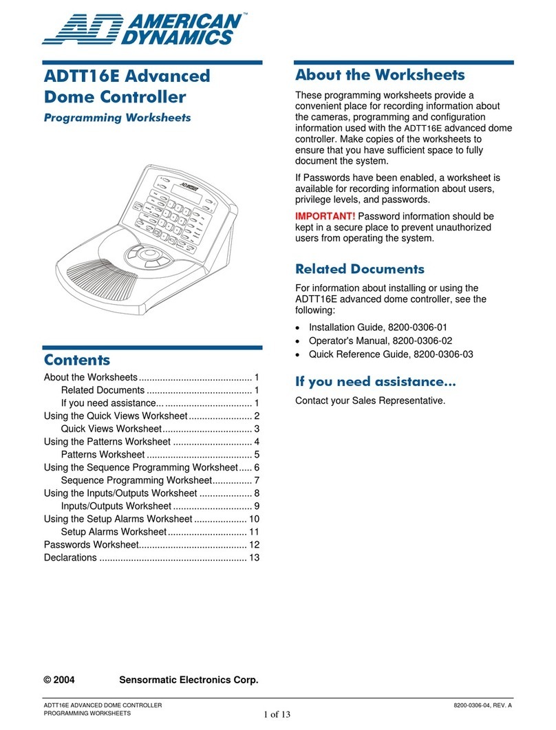 American Dynamics ADTT16E Touch Tracker User manual