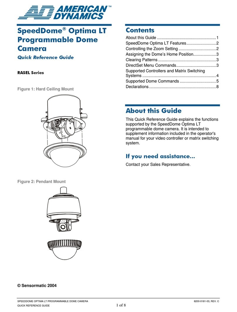 American Dynamics SpeedDome Optima LT Quick reference guide