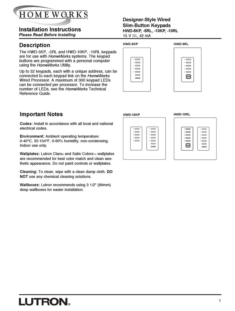 Lutron Electronics Homeworks HWD-10KP User manual