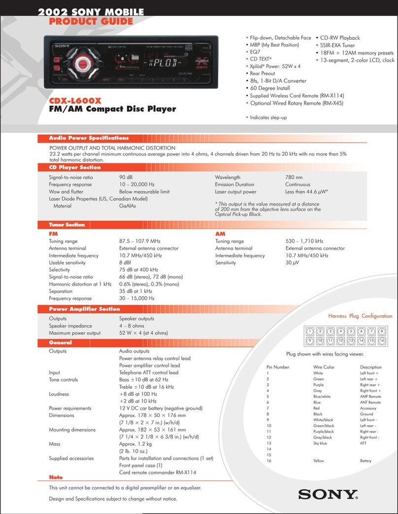Sony CDX-L600X - Fm/am Compact Disc Player Product guide