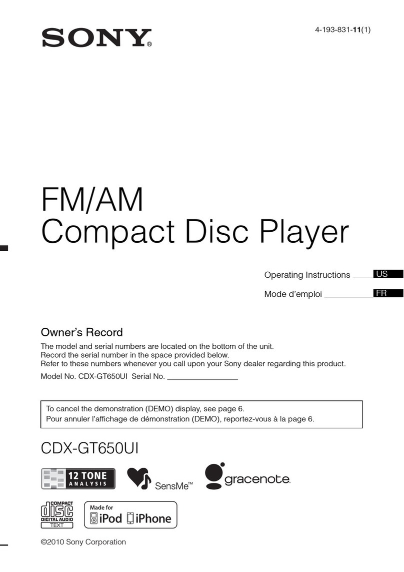 Sony CDX-GT650UI - Fm/am Compact Disc Player operating instructions