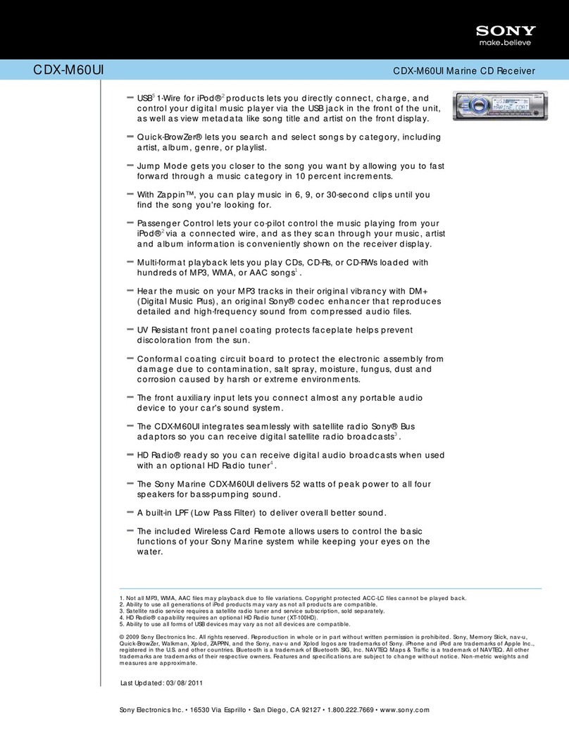 Sony CDXM60UI - Marine CD Receiver MP3/WMA/AAC... Specification sheet Sony CDXM60UI - Marine CD Receiver MP3/WMA/AAC... Specification sheet