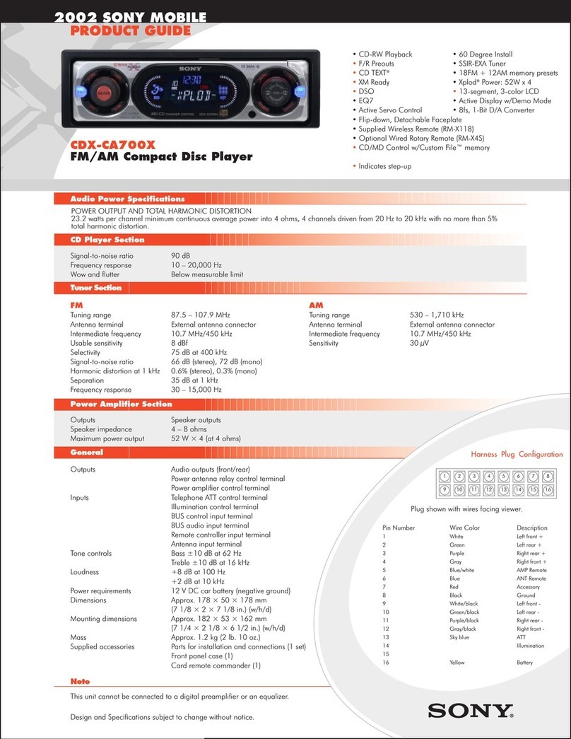 Sony CDX-CA700X Installation/Connection Specifications