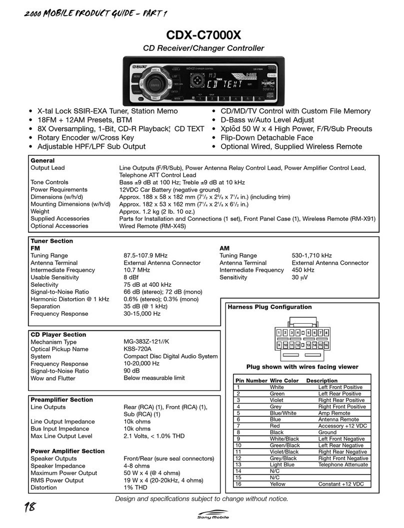 Sony CDX-C7000X - Fm/am Compact Disc Player Specifications