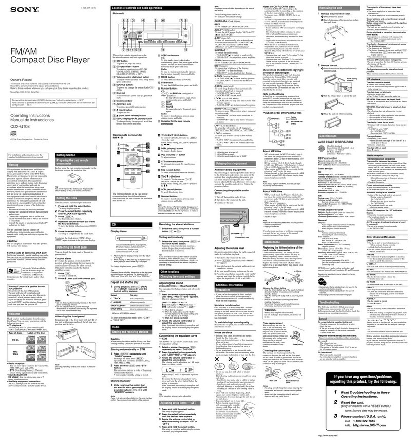 Sony CDX-GT08  (CDXGT08) User manual