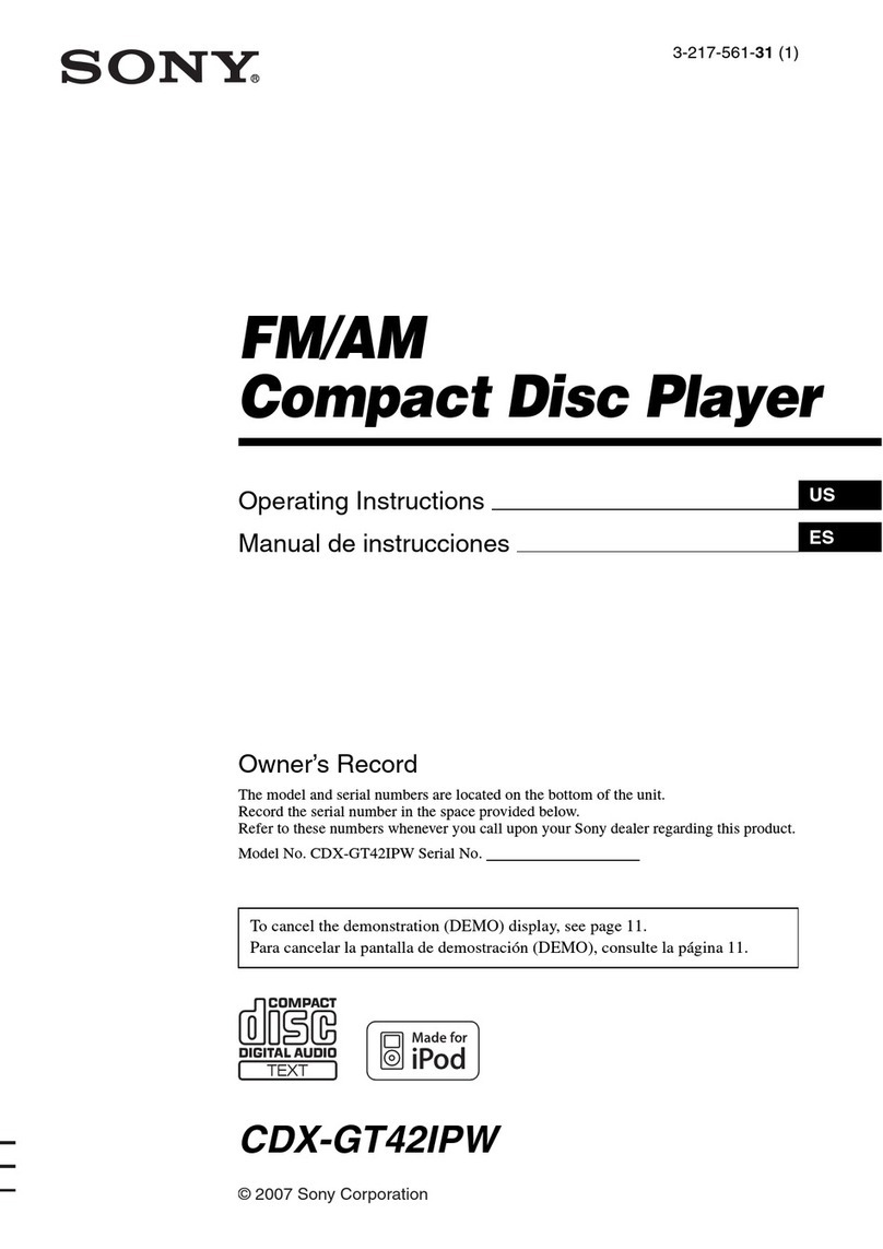 Sony CDX-GT42IPW - Fm/am Compact Disc Player User manual Sony CDX-GT42IPW - Fm/am Compact Disc Player User manual