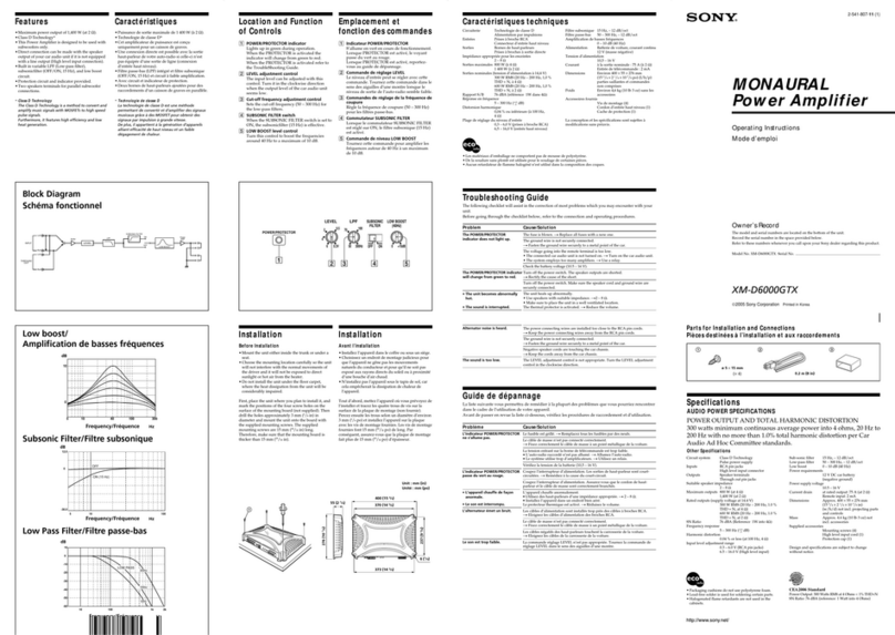 Sony XM-D6000GTX - Car Monaural Power Amplifier operating instructions