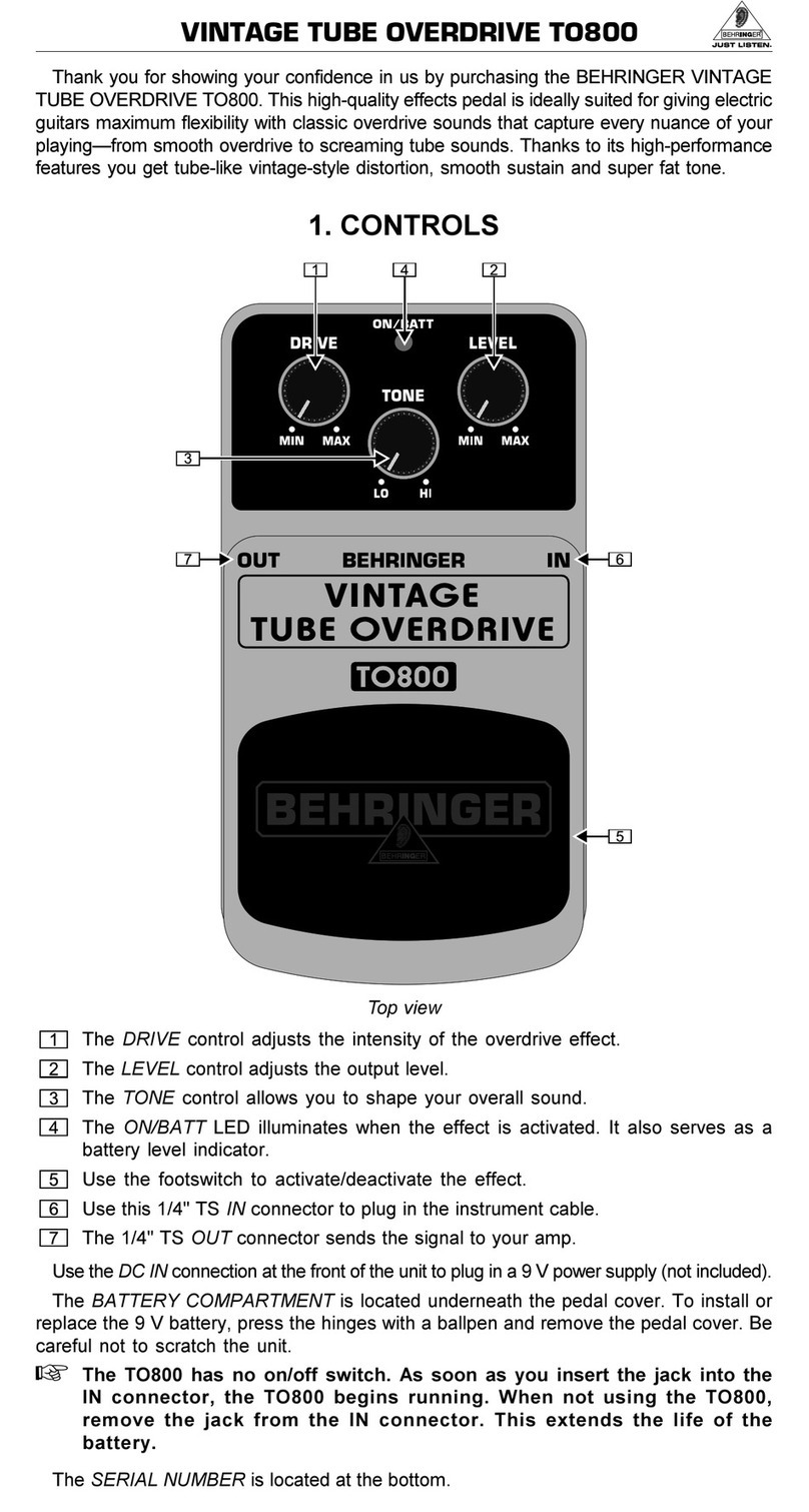 Behringer Vintage tube overdrive TO800 user guide