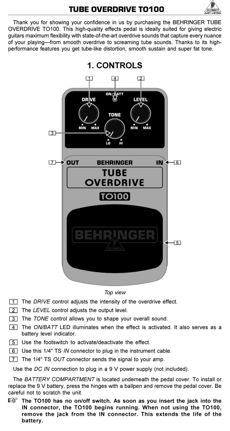 Behringer Tube Overdrive TO100 User manual