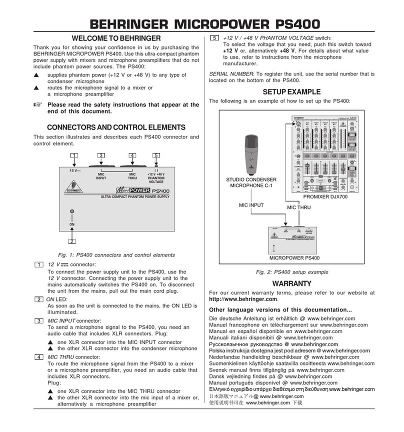 Behringer Micropower PS400 User manual