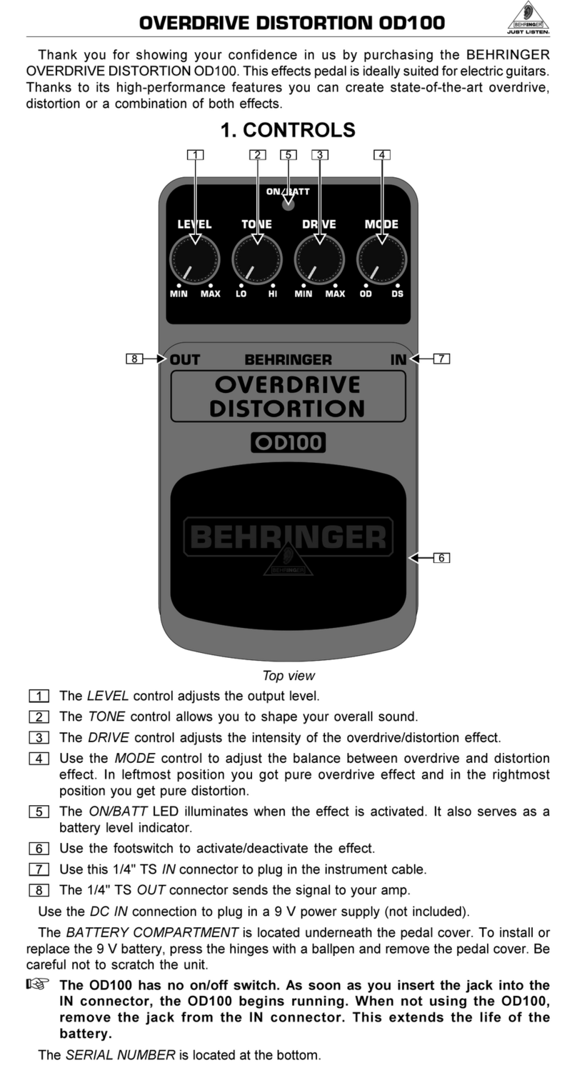 Behringer OVERDRIVE DISTORTION OD100 User manual