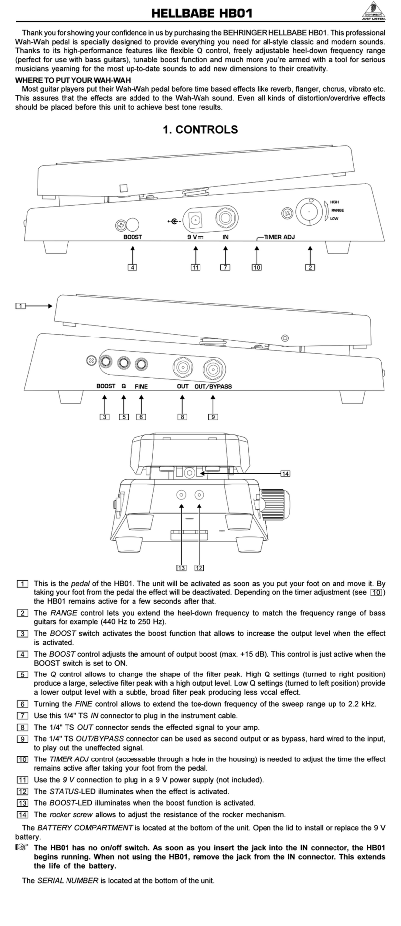 Behringer HELLBABE HB01 User manual