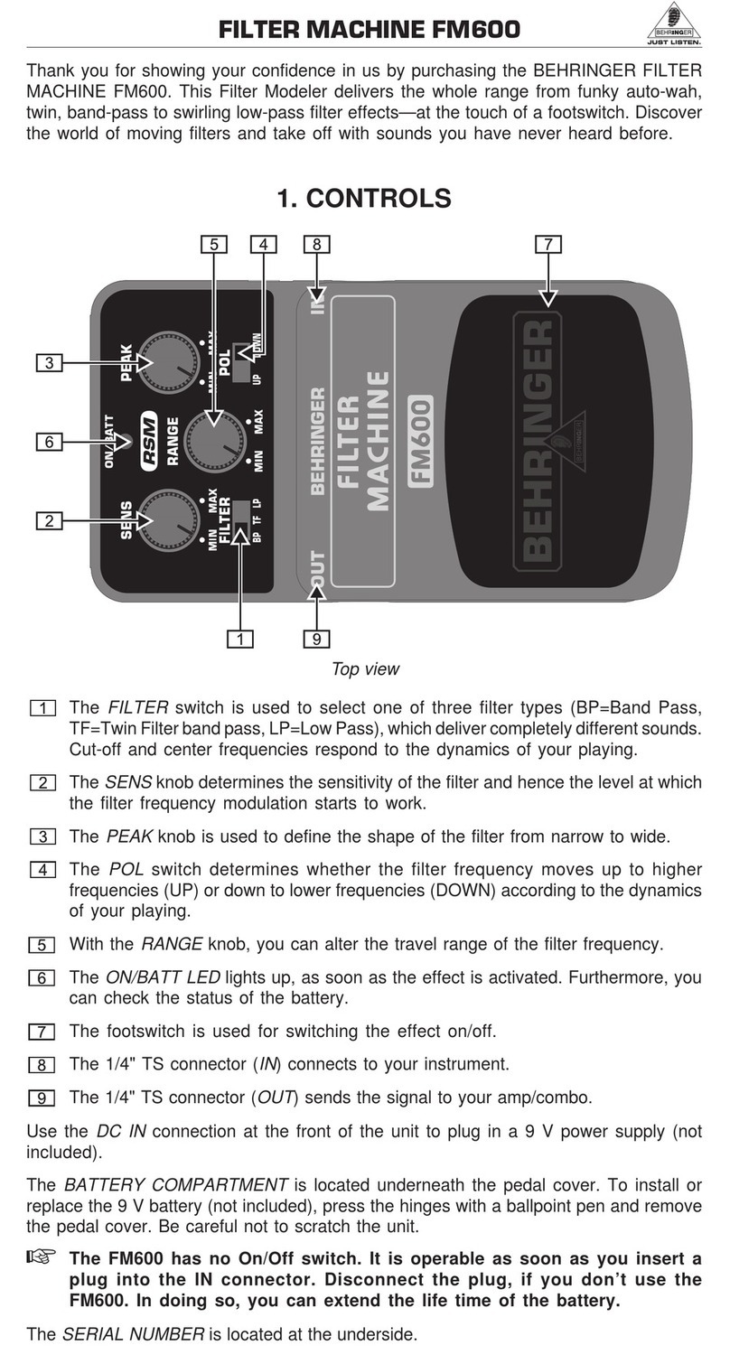 Behringer FILTER MACHINE FM600 User manual