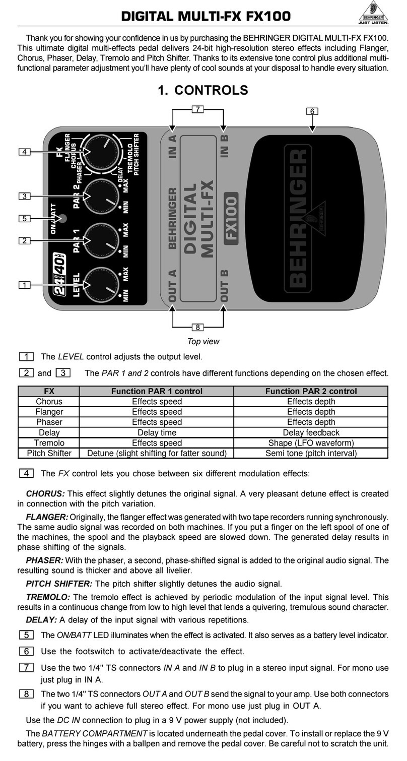 Behringer Digital Multi-FX FX100 User manual Behringer Digital Multi-FX FX100 User manual