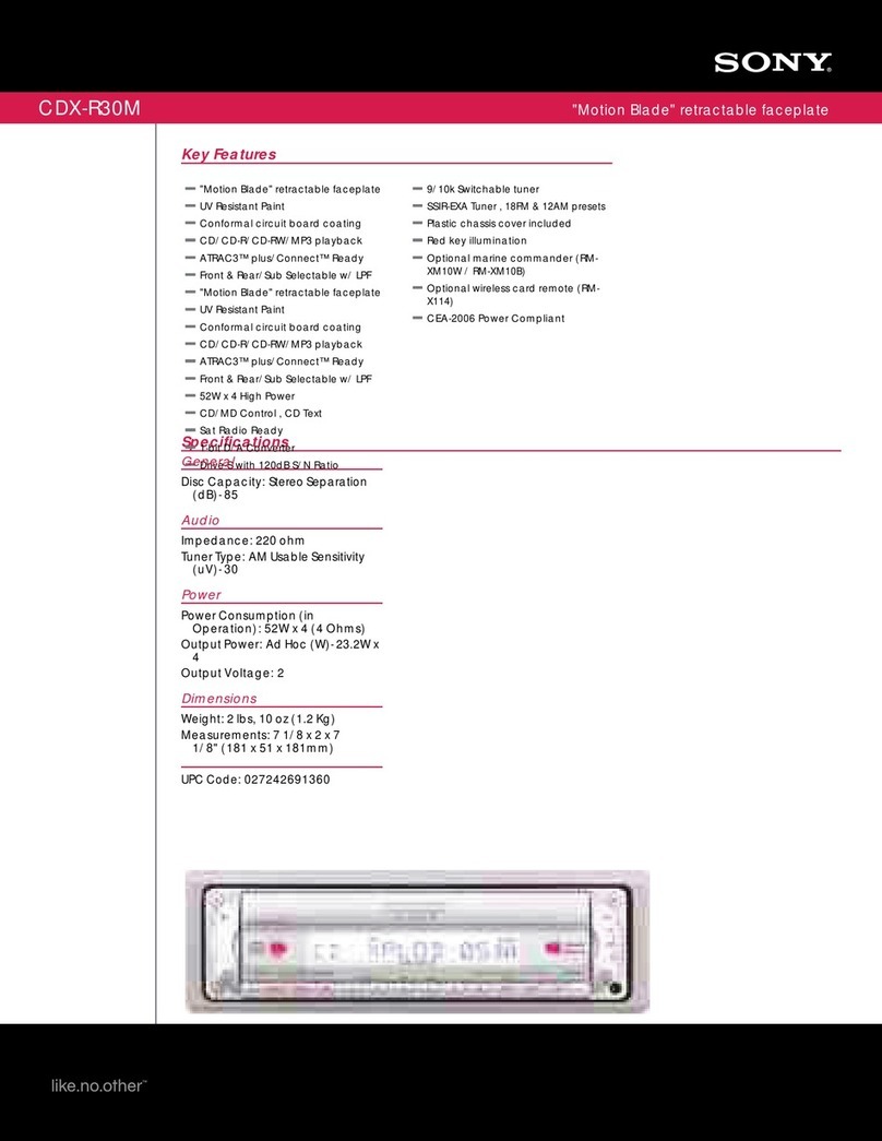 Sony CDX-R30M - Fm/am Compact Disc Player Specification sheet