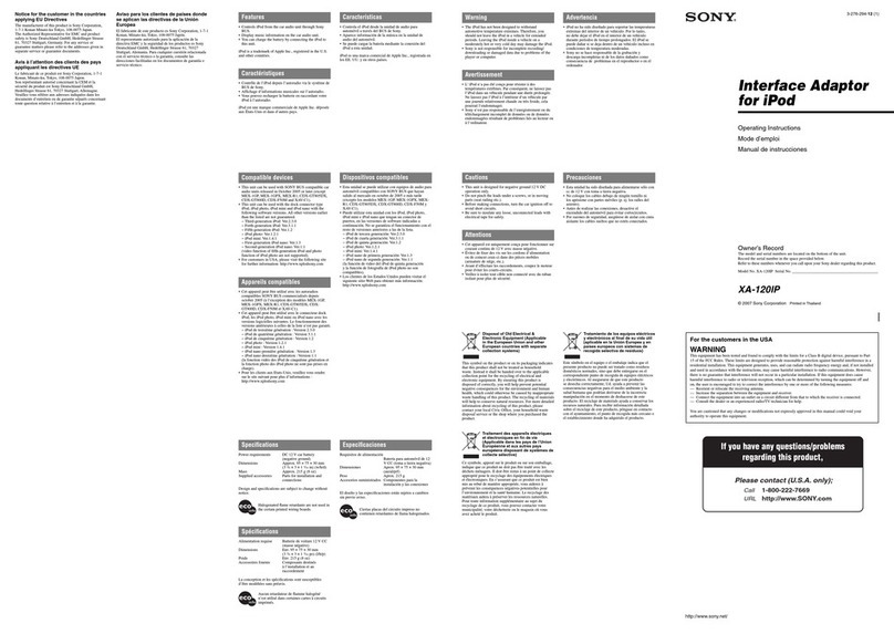 Sony XA-120iP Operating Instruccions User manual Sony XA-120iP Operating Instruccions User manual