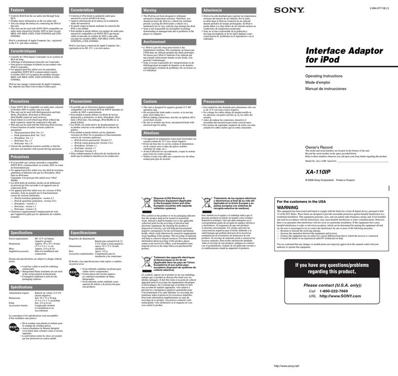 Sony XA-110IP User manual Sony XA-110IP User manual