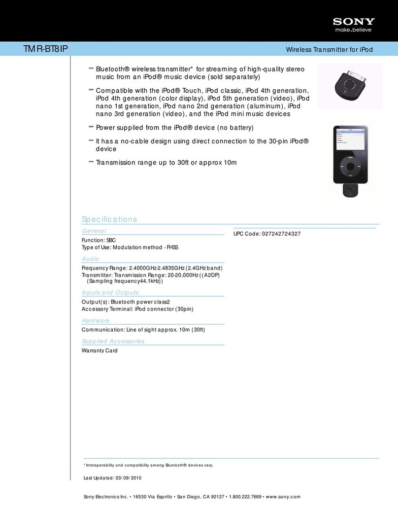 Sony TMR-BT8iP - Bluetooth Wireless Transmitter User manual Sony TMR-BT8iP - Bluetooth Wireless Transmitter User manual