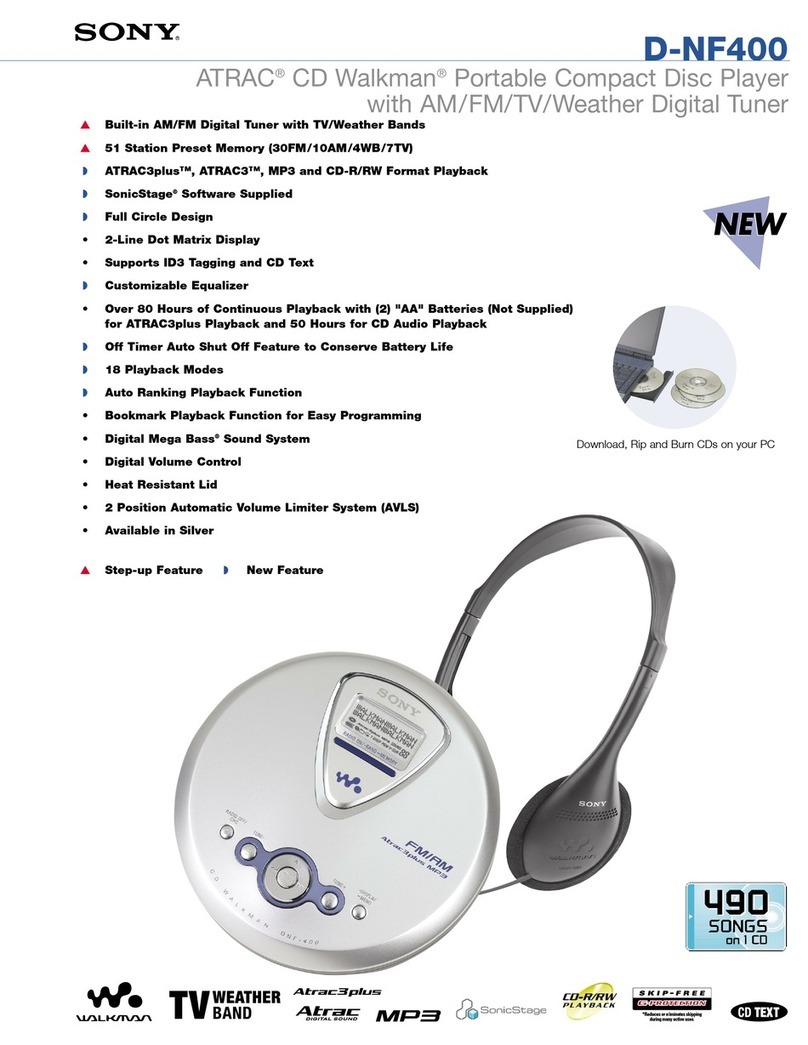 Sony D-NF400 - ATRAC Walkman Portable CD Player Specifications