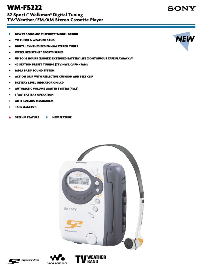Sony WM-FS222 Marketing Specifications & Features Specification sheet