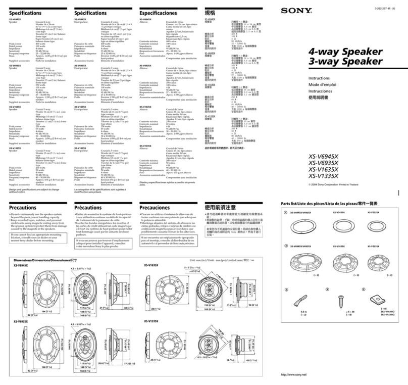 Sony XS-V1335X Instructions  (primary manual) instructions
