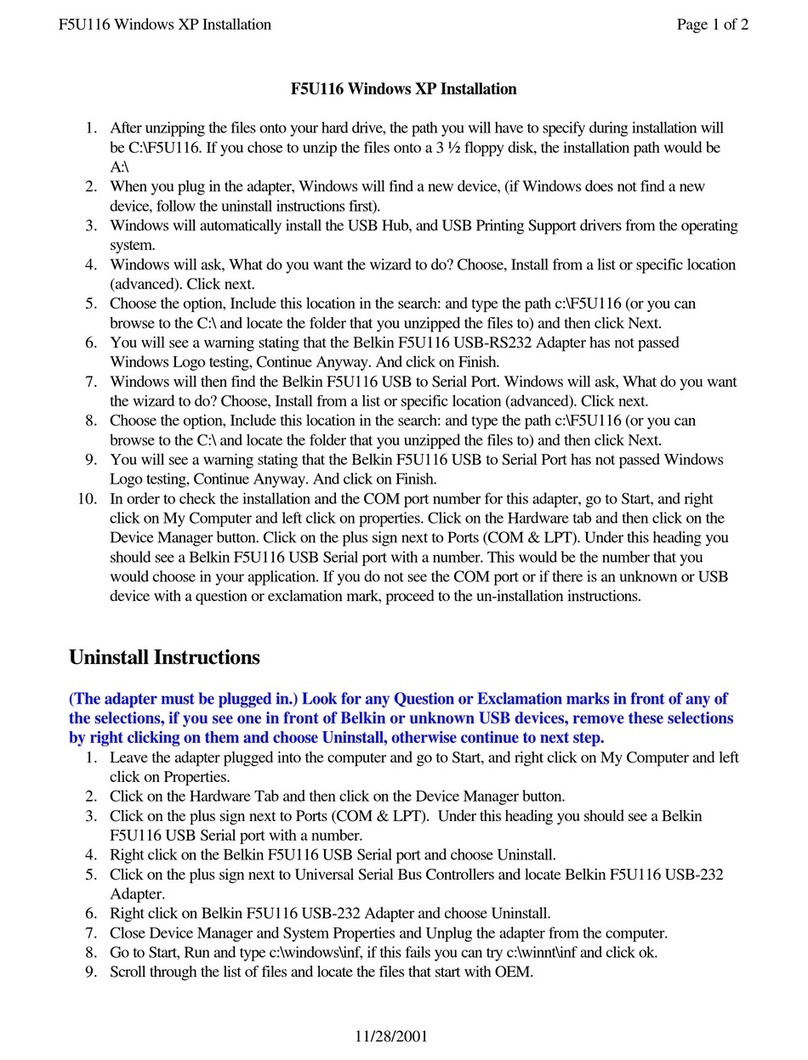 Belkin F5U116 installation guide