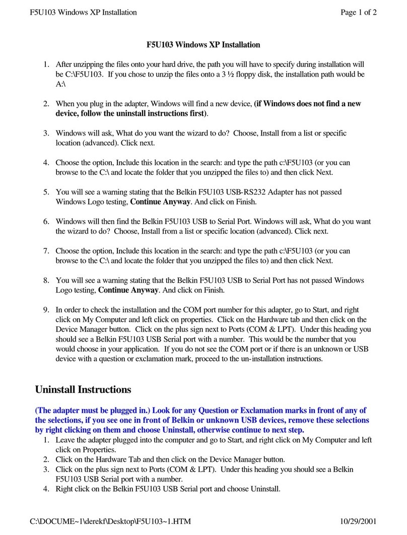 Belkin F5U103 User manual Belkin F5U103 User manual