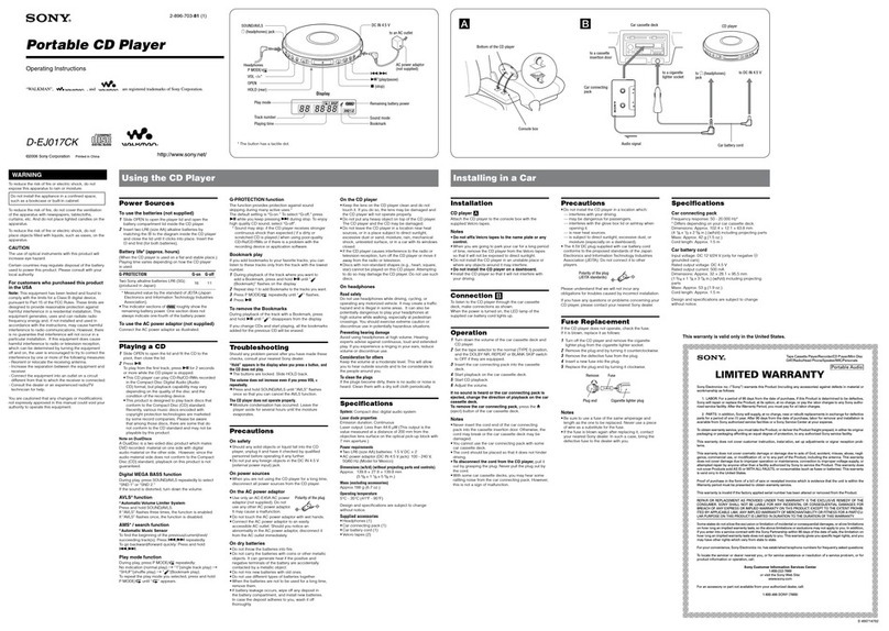Sony DEJ017CK - Walkman Portable CD Player User manual Sony DEJ017CK - Walkman Portable CD Player User manual
